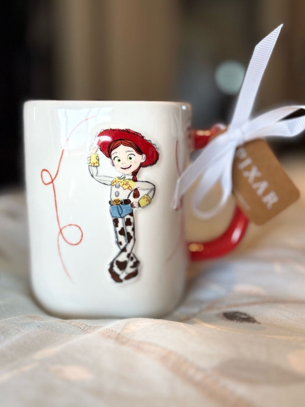 ☕️ Rae Dunn Pixar Jessie Mug “YEE HAW!” Toy Story Red Handle Disney Cup